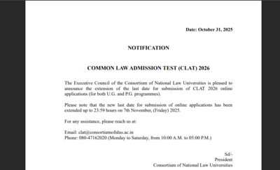 CLAT 2026 Application Window Extended: Last Date Now November 7, 2025